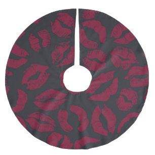 Lipstick Kisses: Dark Red Imprints Brushed Polyester Tree Skirt