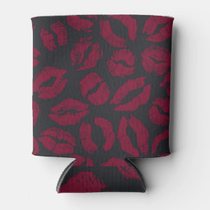 Lipstick Kisses: Dark Red Imprints Can Cooler