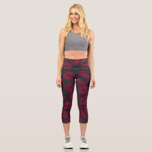 Lipstick Kisses: Dark Red Imprints Capri Leggings