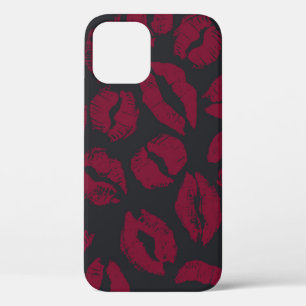 Lipstick Kisses: Dark Red Imprints iPhone 12 Case