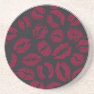 Lipstick Kisses: Dark Red Imprints Coaster