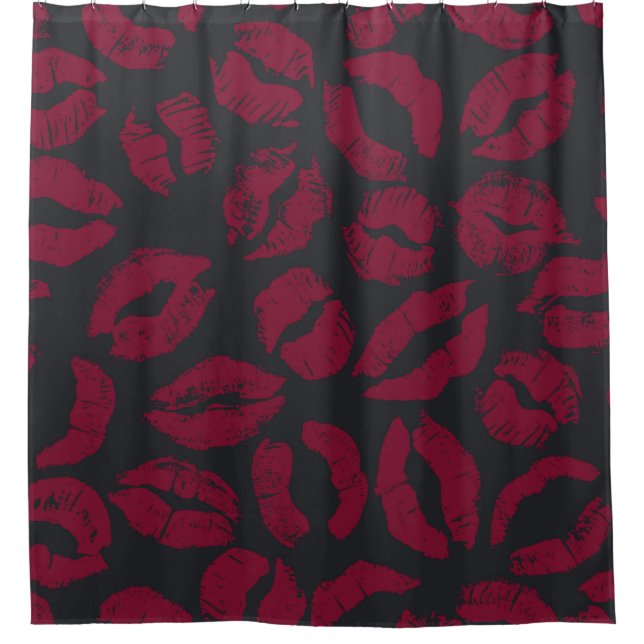 Lipstick Kisses: Dark Red Imprints Shower Curtain (Front)