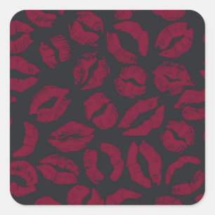 Lipstick Kisses: Dark Red Imprints Square Sticker