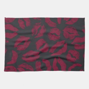 Lipstick Kisses: Dark Red Imprints Tea Towel