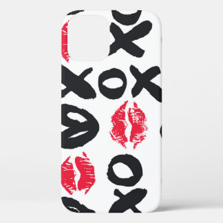 Lipstick Kisses Hearts Seamless Background iPhone 12 Case