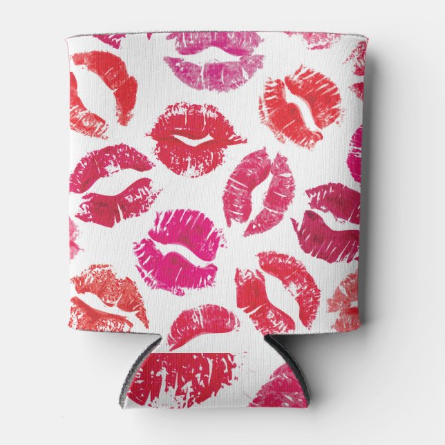 Lipstick Kisses Seamless Pattern. Can Cooler (Front)