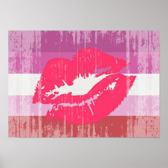 LIPSTICK LESBIAN PRIDE DISTRESSED DESIGN POSTER (Front)