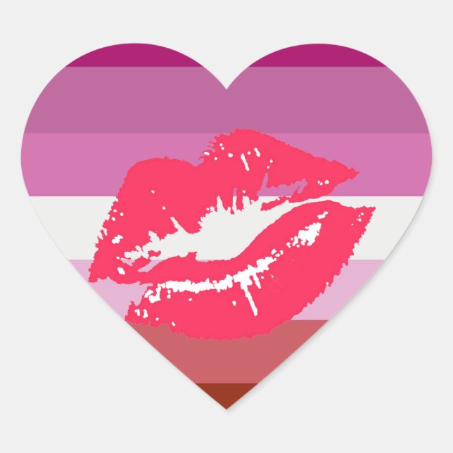 Lipstick Lesbian Pride Flag and Lips Heart Sticker (Front)