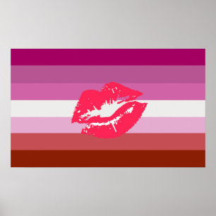 Lipstick Lesbian Pride Flag and Lips Poster
