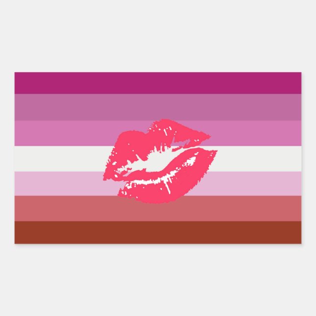 Lipstick Lesbian Pride Flag and Lips Rectangular Sticker (Front)