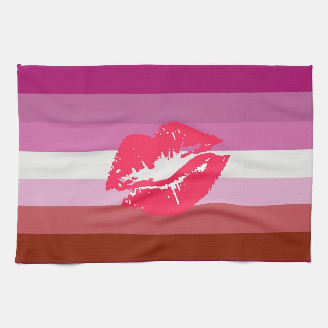 Lipstick Lesbian Pride Flag Tea Towel (Horizontal)