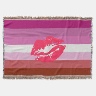 Lipstick Lesbian Pride Flag Throw Blanket
