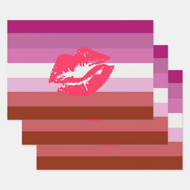 Lipstick Lesbian Pride Flag Wrapping Paper Sheet (Set)