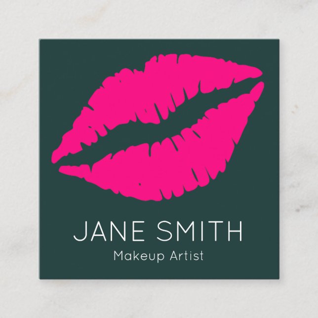 Lipstick lips makeup artist modern stylish square business card (Front)