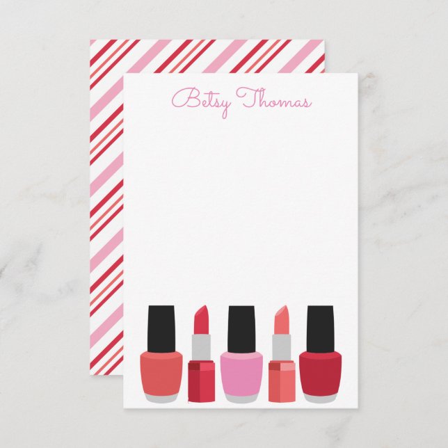 Lipstick & Nail Polish Personalised Note Cards (Front/Back)