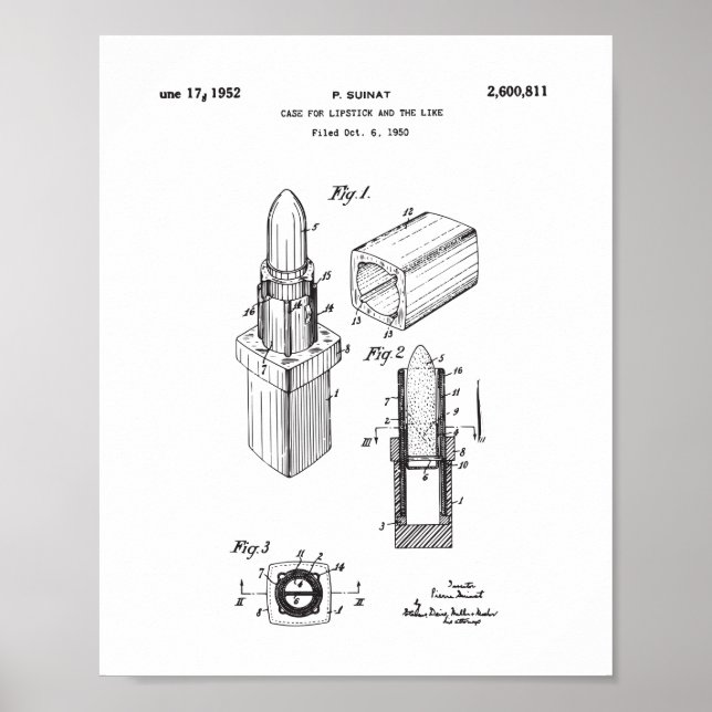 Lipstick Patent Drawing, Women's Bedroom Decor (Front)