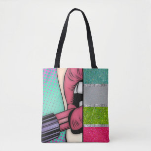 Lipstick Pop Art Faux Glitter Tote Bag