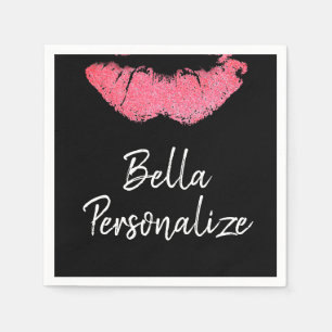 Lipstick print pink lip stain black and white napkin