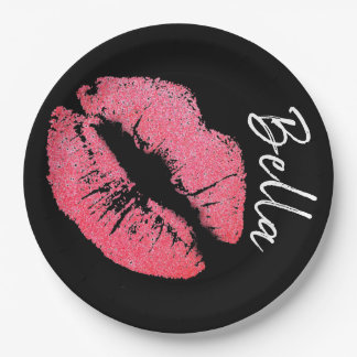 Lipstick print pink lip stain black white cute  paper plate