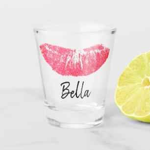Lipstick print pink lip stain shot glass