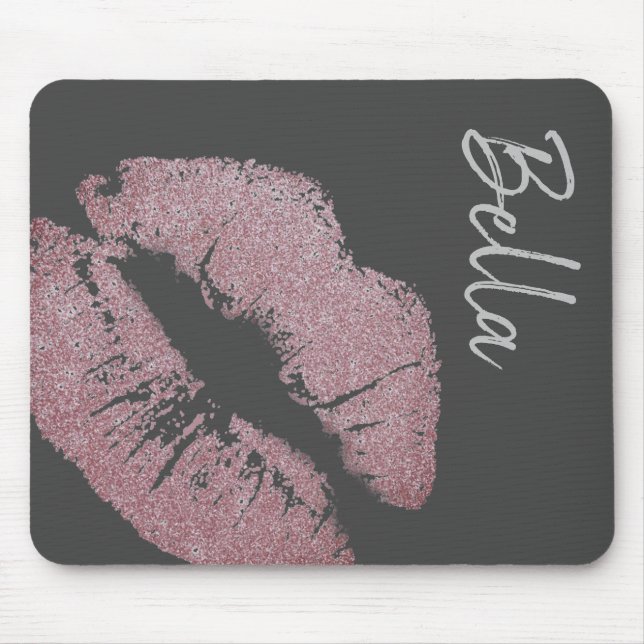 Lipstick print purple pink lip stain grey cute  mouse pad (Front)
