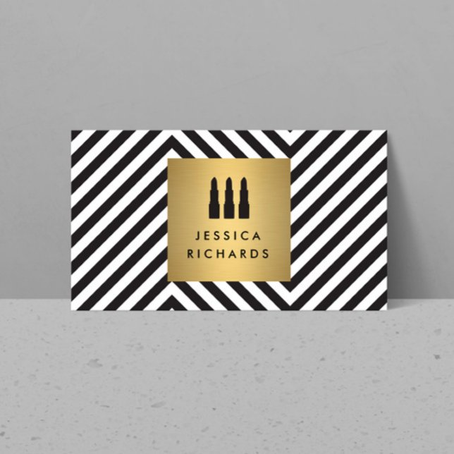 Lipstick Trio Logo on Retro Black/White Pattern II Business Card (Creator Uploaded)