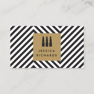 Lipstick Trio Logo with Retro Black/White Pattern Business Card