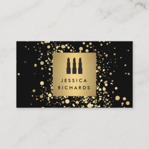 Lipstick Trio with Faux Gold Confetti Dots Makeup Business Card