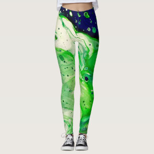 Liquid Art Marbled Green Blue Trendy Leggings