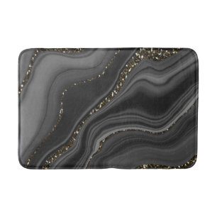 Liquid Black Grey White Agate Glitter Dream #2 Bath Mat
