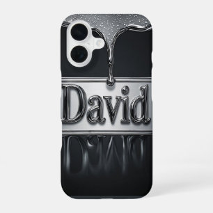 💧 Liquid Chrome “David” Flow Metallic Name Luxe iPhone 16 Case