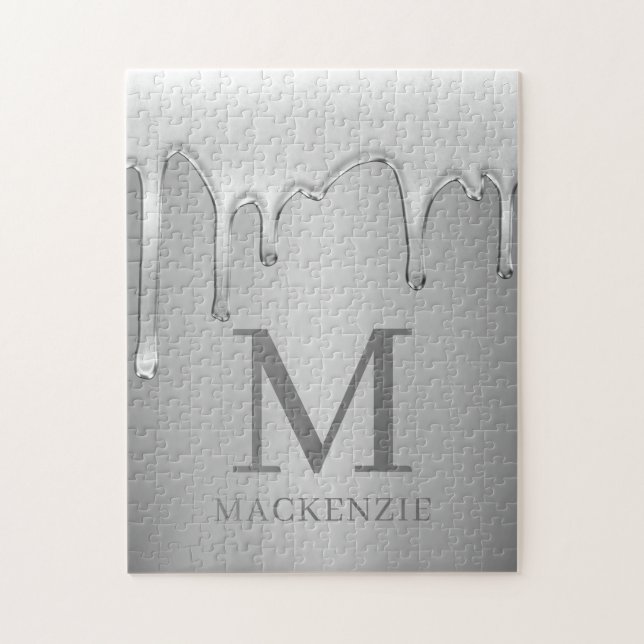 Liquid Chrome Dripping Metal Monogram Jigsaw Puzzle (Vertical)