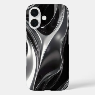 Liquid Chrome Flow – Abstract Metallic Texture iPhone 16 Case