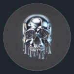 Liquid Chrome Silver Drip Skull Halloween Party Classic Round Sticker<br><div class="desc">customise with any text.</div>