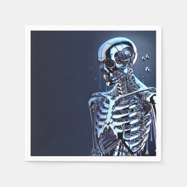 Liquid Chrome Silver Skeleton Robot Birthday Party Napkin (Front)