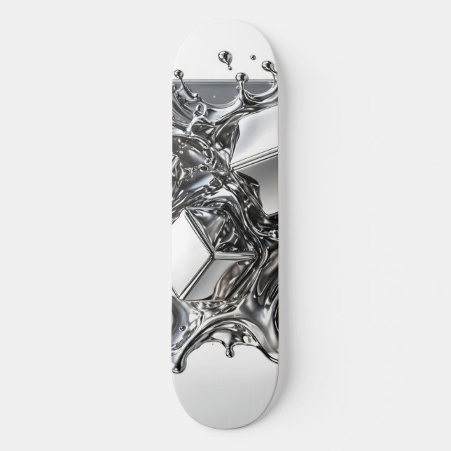 Liquid Chrome Skateboard - Mirror Silver Metal (Front)