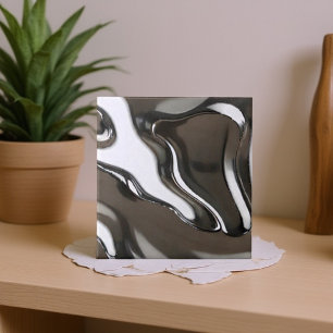 Liquid Chrome Waves  Abstract Metallic Ceramic Tile