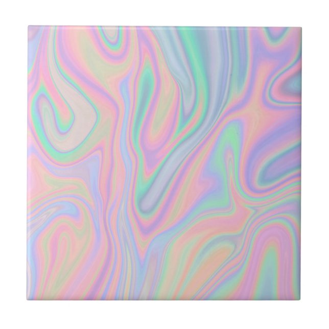 Liquid Colourful Abstract Rainbow Ceramic Tile (Front)