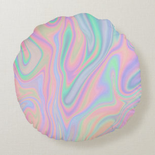 Liquid Colourful Abstract Rainbow Round Cushion