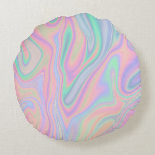 Liquid Colourful Abstract Rainbow Round Cushion (Back)