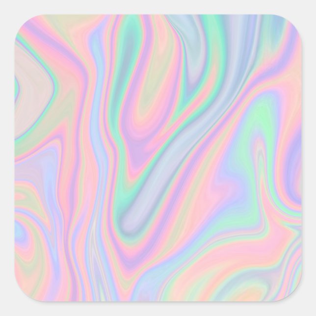 Liquid Colourful Abstract Rainbow Square Sticker (Front)