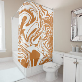 Liquid Contemporary Dark Orange Marble Swirls Shower Curtain