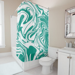Liquid Contemporary Teal Marble Swirls Lava Lamp Shower Curtain