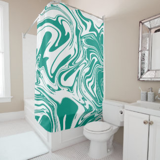 Liquid Contemporary Teal Marble Swirls Lava Lamp Shower Curtain