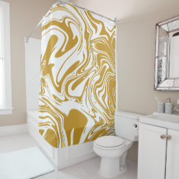 Liquid Contemporary Yellow Ochre Marble Swirls Shower Curtain