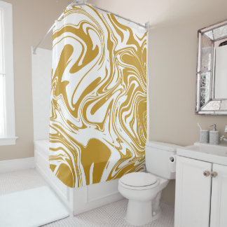 Liquid Contemporary Yellow Ochre Marble Swirls Shower Curtain