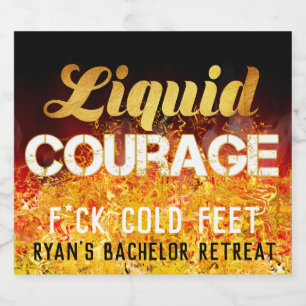 Liquid Courage  Flaming Black & Gold Funny Beer Bottle Label
