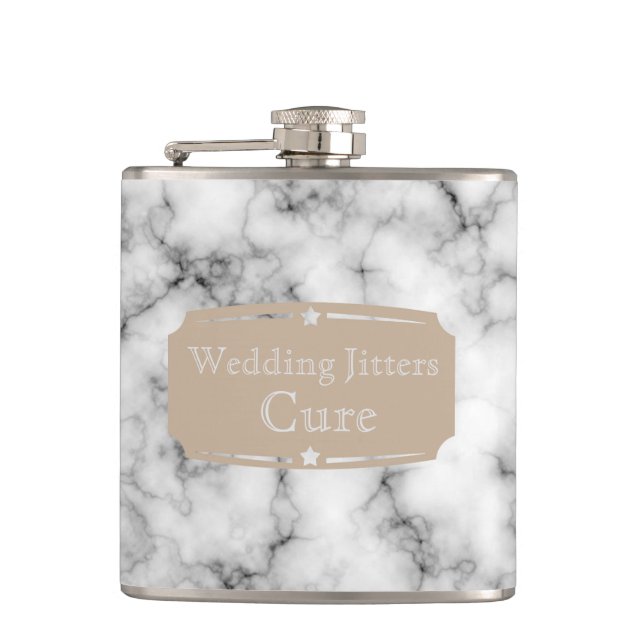 Liquid Courage Wedding Jitters Cure Marble pattern Hip Flask (Front)