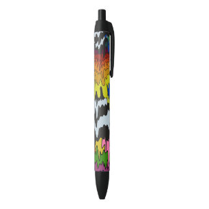 Liquid Drip Colourful Groovy Stripe Trippy Pattern Black Ink Pen