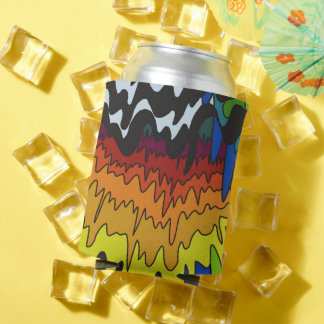 Liquid Drip Colourful Groovy Stripe Trippy Pattern Can Cooler